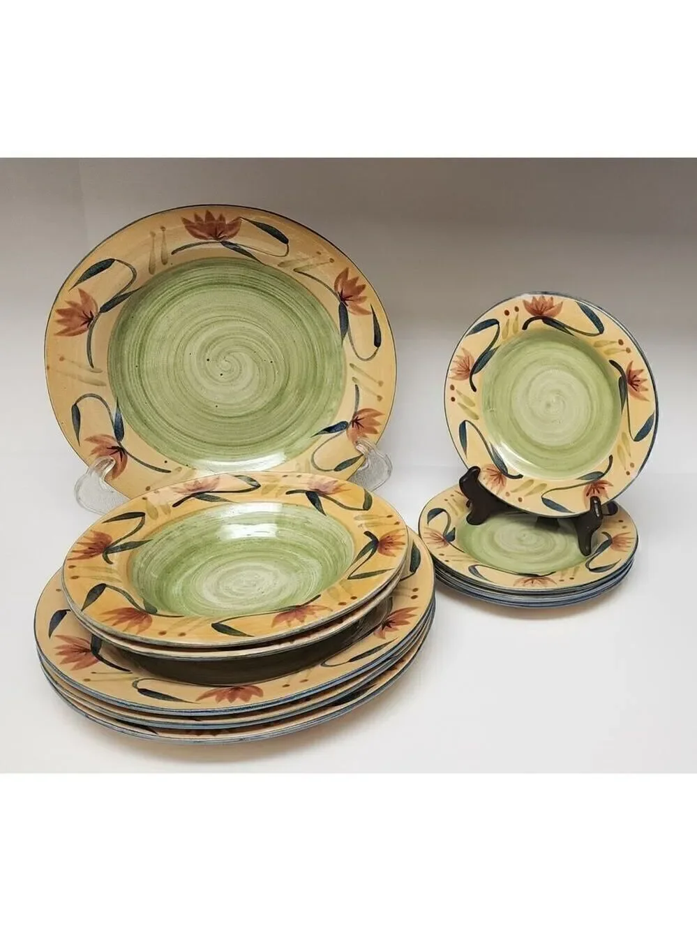 Pier 1 Elizabeth Hand Painted Multicolor Yellow Dinnerware Set